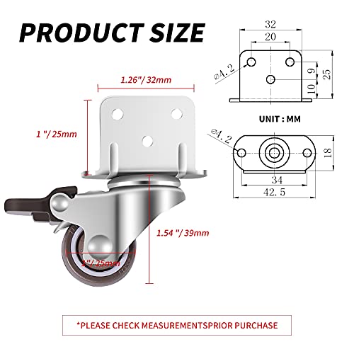 GEOCANG 4 ruedas giratorias, ruedas para muebles, ruedas con freno, placa de montaje en L de 25 mm, apto para muebles, soportes de flores, cunas