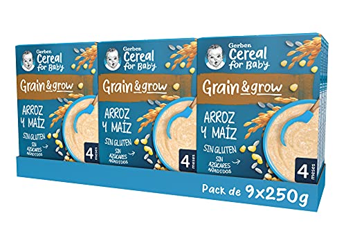 GERBER Arroz y Maíz (Sin Gluten) 250 g - Pack de 9