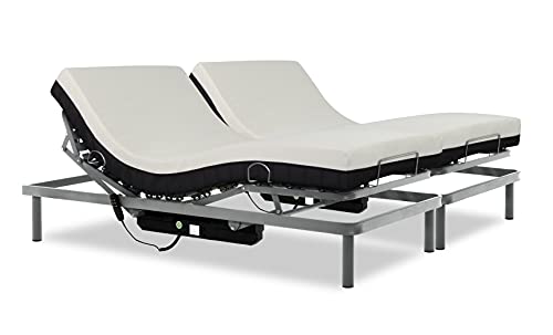 Gerialife® Cama articulada de Matrimonio Reforzada con colchón ortopédico viscoelástico 20 cm (180x190, Mando por Cable)