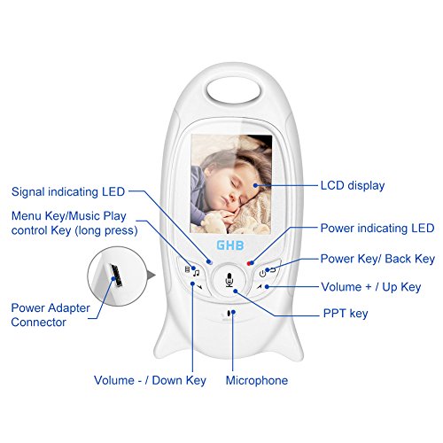 GHB Vigilabebé Inalambrico con LCD 2 Pulgadas y Cámara con Visión Nocturna