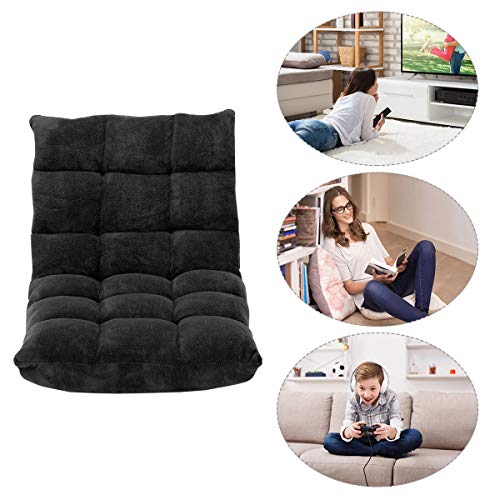 GIANTEX Silla de Suelo, Sillón de Suelo Acolchado,Sillón Plegable, 14 Niveles con Respaldo, para Meditación (Negro)