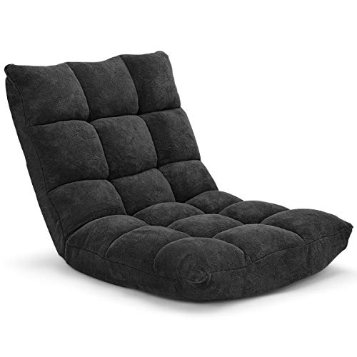 GIANTEX Silla de Suelo, Sillón de Suelo Acolchado,Sillón Plegable, 14 Niveles con Respaldo, para Meditación (Negro)