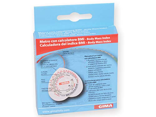 GIMA ref 27342 Cinta métrica para la medición de índice de masa corporal IMC, medidor frontal retráctil de grasa corporal de bosillo, calculadora anatómica para el uso profesional y personal