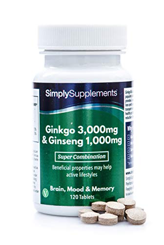 Ginkgo Biloba y Ginseng Coreano - ¡Bote para 2 meses! - Apto para veganos - 120 Comprimidos - SimplySupplements