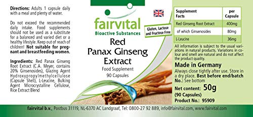 Ginseng Rojo Coreano 400mg - Panax Ginseng puro - VEGANO - Dosis alta - 90 Cápsulas - Calidad Alemana