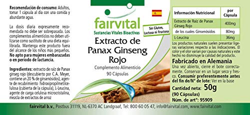 Ginseng Rojo Coreano 400mg - Panax Ginseng puro - VEGANO - Dosis alta - 90 Cápsulas - Calidad Alemana