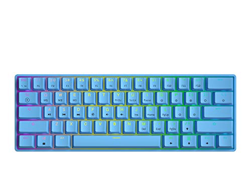 GK61 Teclado mecánico para juegos - 61 teclas multicolor RGB iluminado LED retroiluminado con cable programable para PC/Mac Gamer (Gateron óptico rojo, azul)