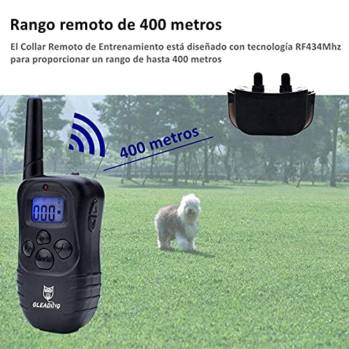 GLEADING Collar De Adiestramiento para Perros Mando. Rango De 400 Metros Recargable. Resistente Al Agua. Pitido De Alerta Y Modo De Vibración