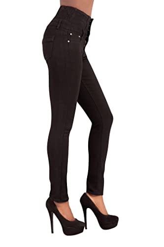 Glook - Pantalones vaqueros negros de cintura alta, ajustados, ajustados, elásticos, para levantamiento de glúteos, para mujer Negro Negro ( 40