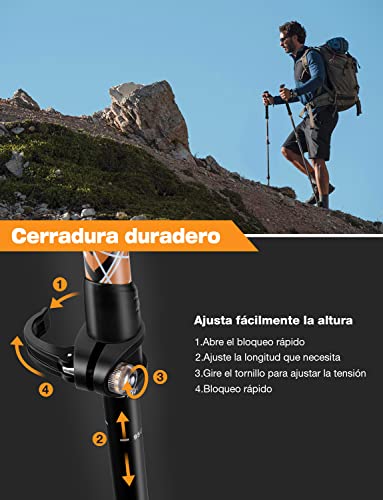 Glymnis Bastones Trekking de Fibra de Carbon Bastones Senderismo Ultra Ligero Telescopicos 2pcs Ajustable 65cm~130cm Mango de Corcho y EVA para Senderismo Alpinismo Trail Viaje Correr Acampar