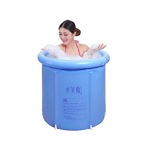 GNEGNIS Plegable Bañera inflable, Portátiles bañera de barril del para Adultos, Aumentar Espesar Cubo de baño - Azul, 75 * 75cm