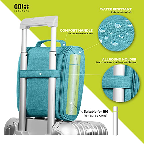 GO!elements® Bolsa de Aseo para Colgar Hombres y Mujeres | Neceser cosmético Hombre Grande Mujer para Maletas y Equipaje de Mano | Neceser de Viaje, Color:Turquesa