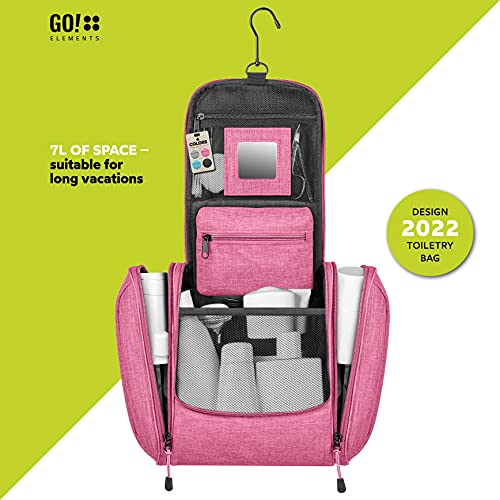 GO!elements® Bolsa de Aseo para Colgar Hombres y Mujeres | Neceser cosmético Hombre Grande Mujer para Maletas y Equipaje de Mano | Neceser de Viaje, Color:Rosa