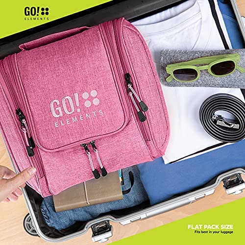 GO!elements® Bolsa de Aseo para Colgar Hombres y Mujeres | Neceser cosmético Hombre Grande Mujer para Maletas y Equipaje de Mano | Neceser de Viaje, Color:Rosa