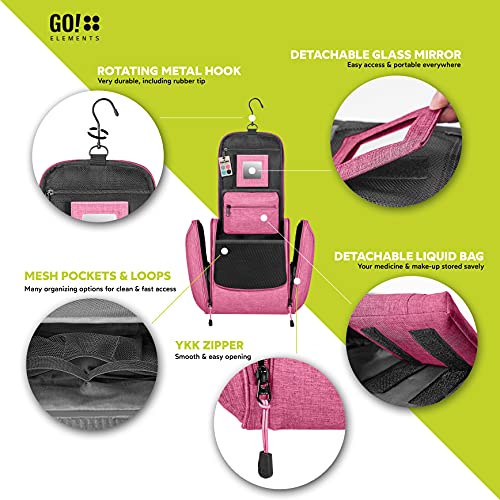 GO!elements® Bolsa de Aseo para Colgar Hombres y Mujeres | Neceser cosmético Hombre Grande Mujer para Maletas y Equipaje de Mano | Neceser de Viaje, Color:Rosa