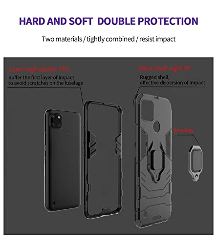 GOKEN Funda para Realme C21Y (Realme C21-Y)/ Realme C25Y, PC + TPU Silicona Tough Armor Protección Carcasa, Robusta Antigolpes Estuche con 360° Magnético Anillo Kickstand, Azul