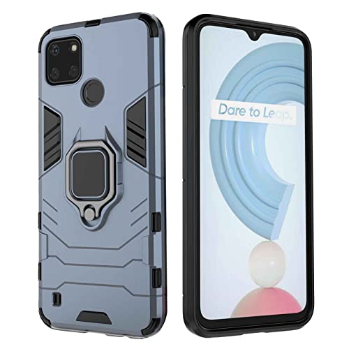 GOKEN Funda para Realme C21Y (Realme C21-Y)/ Realme C25Y, PC + TPU Silicona Tough Armor Protección Carcasa, Robusta Antigolpes Estuche con 360° Magnético Anillo Kickstand, Azul