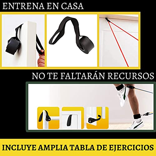 Gomas Elásticas de Musculación para Hacer Ejercicio en Casa | Bandas de Resistencia TRX con Ganchos y Anclajes | Cintas para Entrenar en Suspensión | Cuerdas Fitness y Ejercicio para Hombre y Mujer