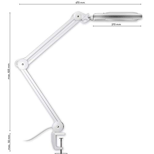 Goobay 45273 Lupa LED con pinza / 8,5 W de consumo / lente de cristal de 125 mm / temperatura de color 6400 K / 1,75 aumentos / flujo luminoso 83-800 lúmenes / blanco