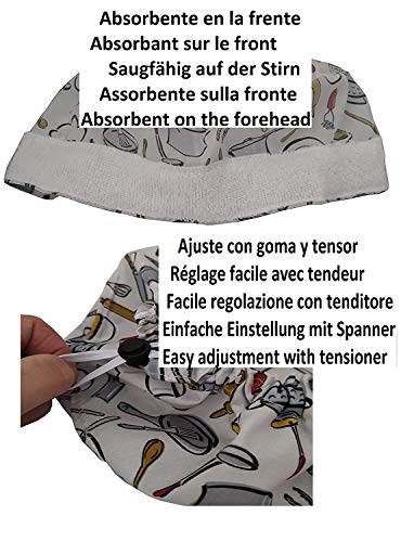 Gorro Cocinero Unisex UTENSILIOS de COCINA para Pelo Corto, hombre y mujer BolsoHatillo TC