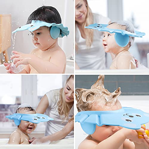 Gorro de Ducha Bebé, Comius Sharp 3 Piezas Visera de Baño Niños Ajustable Gorro de Baño Protege Los Ojos y Las Orejas, Bebe baño Accesorios (Azul Amarillo Rosa)