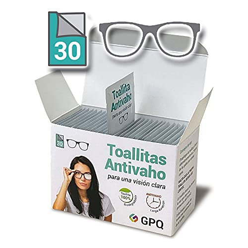 GPQ - Toallitas Antivaho húmedas y desechables para Gafas, Pantallas de protección, Máscaras de buceo, Viseras de casco, Opticas de cámaras. 30 Toallitas