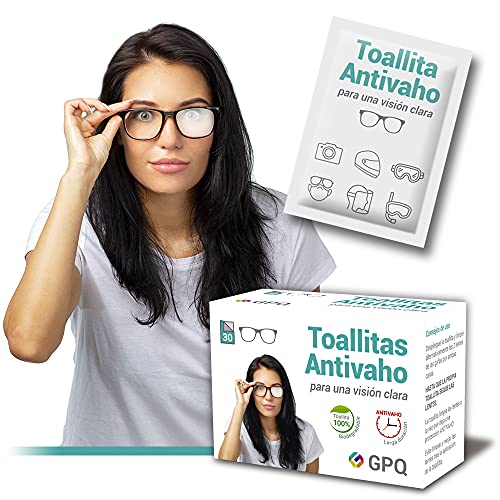 GPQ - Toallitas Antivaho húmedas y desechables para Gafas, Pantallas de protección, Máscaras de buceo, Viseras de casco, Opticas de cámaras. 30 Toallitas