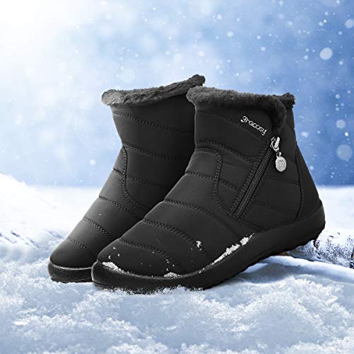 gracosy Botas de Mujer Otoño Invierno Goma Encaje Forro de Piel Punta Redonda 41