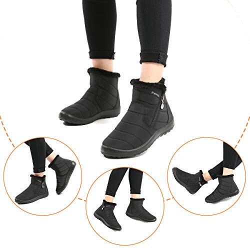 gracosy Botas de Mujer Otoño Invierno Goma Encaje Forro de Piel Punta Redonda 41