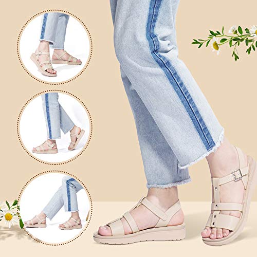 gracosy Sandalias Mujer Verano Sandalias de Playa Flat Punta Abierta Cuña Sandalias Casual Caminar Sandalias Antideslizante Zapatos Tobillo Correa Slingback Zapatos de Vestir