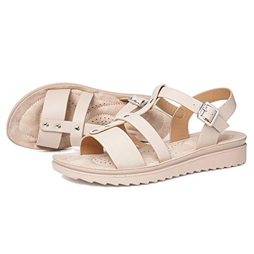 gracosy Sandalias Mujer Verano Sandalias de Playa Flat Punta Abierta Cuña Sandalias Casual Caminar Sandalias Antideslizante Zapatos Tobillo Correa Slingback Zapatos de Vestir