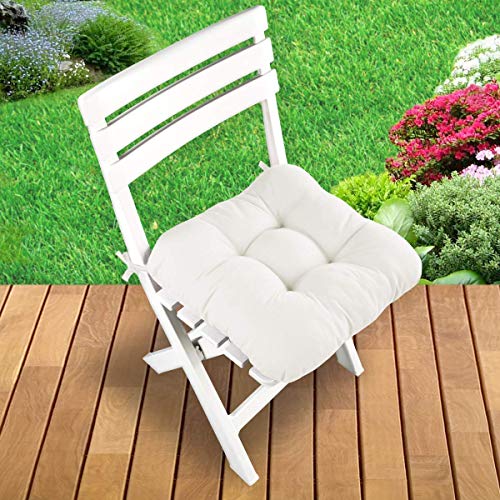 Gräfenstayn® Set de 4 Cojines de Asiento cojín de Silla 38x38x8cm para Interior y Exterior - Funda de algodón 100% - Muchos Colores - Acolchado Grueso/cojín de Suelo (Crema)