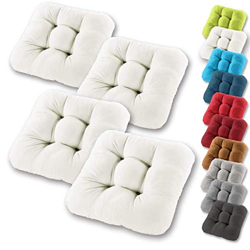 Gräfenstayn® Set de 4 Cojines de Asiento cojín de Silla 38x38x8cm para Interior y Exterior - Funda de algodón 100% - Muchos Colores - Acolchado Grueso/cojín de Suelo (Crema)