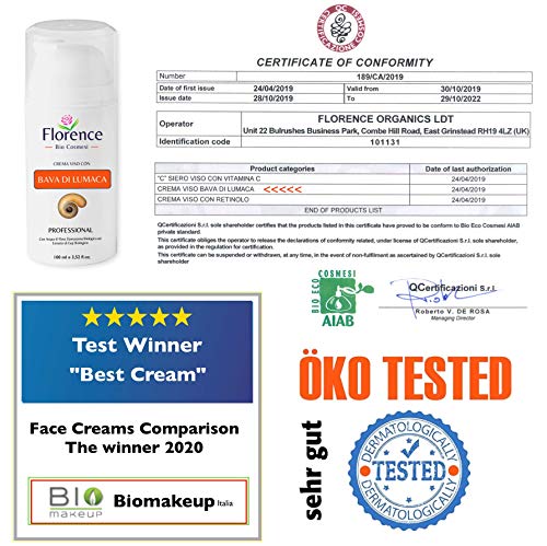 Grande 100ml. Bio Crema de Baba Caracol. Hidratante facial con Ácido Hialurónico y Vitamin C. 20+ Ingredientes Antiedad y Antiarrugas para la cara y Contorno de Ojos. Crema de Dia/Noche y Mujer/Hombre