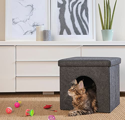 GREATOOL Taburete Casa para Perros Gatos Plegable 38x38x38cm Caseta para Perros Casa para Mascotas Taburete con Espacio para Almacenamiento Gris (Gris Oscuro)