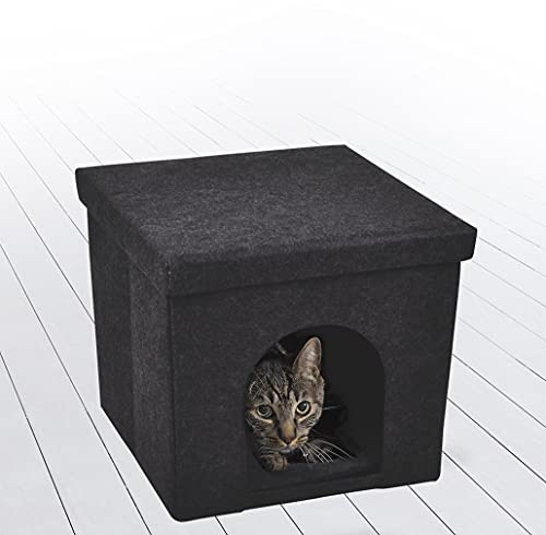 GREATOOL Taburete Casa para Perros Gatos Plegable 38x38x38cm Caseta para Perros Casa para Mascotas Taburete con Espacio para Almacenamiento Gris (Gris Oscuro)