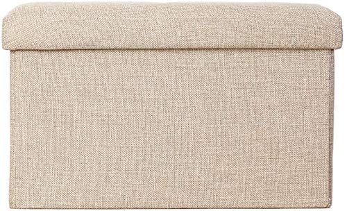 GreaTool Taburete para almacenaje, Puff Plegable, Banco Dormitorio, Salón (45x25x25CM, Beige)