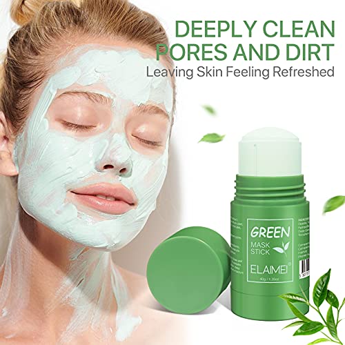 Green Mask Stick, Mascarilla de Limpieza Profunda, Mascarilla en Barra Sólida, Purificante en Barra de Arcilla, Mascarilla de Arcilla Stick, Hidratar Piel, Ajustar el Equilibrio de Agua y Aceite