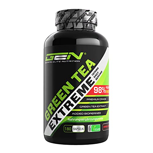 Green Tea Extreme - 180 cápsulas - 1370 mg de extracto de té verde por dosis diaria - 95% de polifenoles y 45% de EGCG y piperina - Alta dosis - Vegano