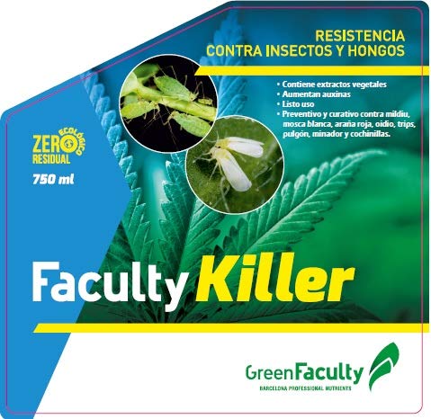 GreenFaculty - Killer - Insecticida, Fungicida Plantas de Interior y Jardín. Antiplagas Ecológico. Triple Acción contra Pulgones, Cochinillas, Araña Roja, Mosca Blanca, Oidio. 750 mL