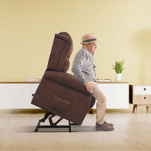 gridinlux | Sillón Relax Masaje Extra Acolchado Levanta Personas Butacón Marrón | Reclinable | Elevación Automática con Mando | 5 Modos | Calor Lumbar | 8 Motores | 4 Zonas de Masaje