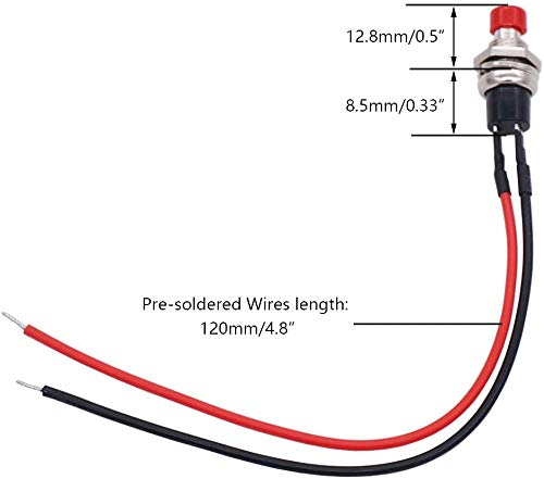 GTIWUNG 20Pcs Mini Botón Pulsador 7mm,Pre Cableado Mini Interruptor,Momentáneo de Botón 1A 250 V AC Resorte con Dos Pines SPST Normalmente Abierto,con alambres previamente soldados,Rojo & Negro