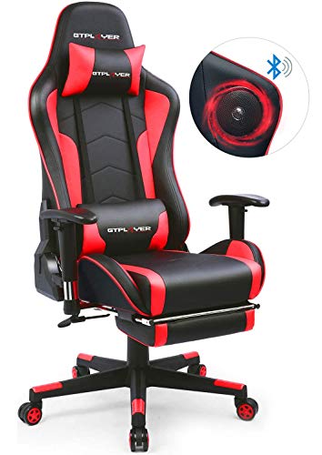 GTPLAYER Silla Gaming con Altavoz Bluetooth Reposapies Escritorio Oficina Gamer Ergonomica con Cojín Reposabrazos 3D Ajustables Respaldo Reclinable Multifuncional Rojo GTRACING Series