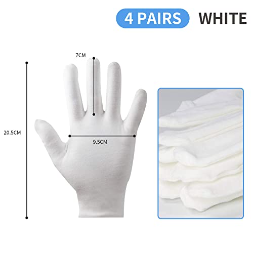 Guantes de algodón, 4 pares de guantes de neurodermatitis, guantes de tela lavables a máquina, guantes hidratantes cosméticos de alta calidad, suaves, elásticos para manos secas y eczema, blanco