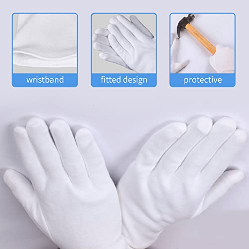 Guantes de algodón, 4 pares de guantes de neurodermatitis, guantes de tela lavables a máquina, guantes hidratantes cosméticos de alta calidad, suaves, elásticos para manos secas y eczema, blanco