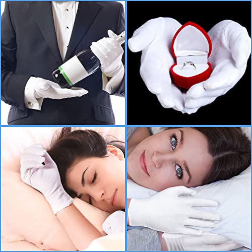 Guantes de algodón, 4 pares de guantes de neurodermatitis, guantes de tela lavables a máquina, guantes hidratantes cosméticos de alta calidad, suaves, elásticos para manos secas y eczema, blanco