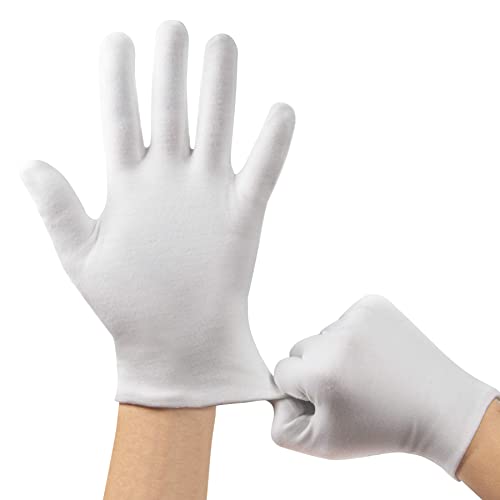 Guantes de algodón, 4 pares de guantes de neurodermatitis, guantes de tela lavables a máquina, guantes hidratantes cosméticos de alta calidad, suaves, elásticos para manos secas y eczema, blanco