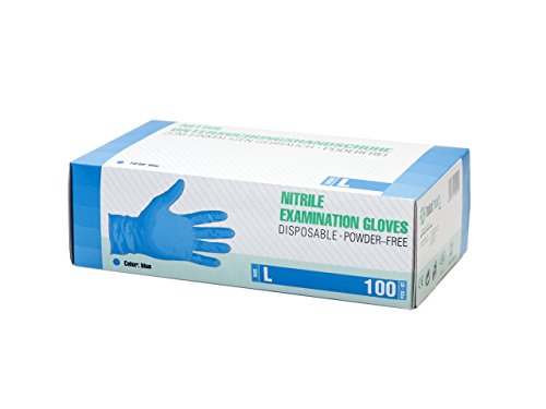 Guantes de nitrilo, 100 pcs caja (L, Azul), guantes de examen desechables, libres de látex, sin polvo, limpieza guantes, sanitarios para la cocina, cocina limpieza, limpieza seguridad manejo de alimen