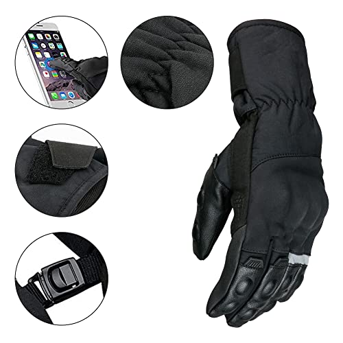 Guantes Moto Invierno Impermeables Resistentes al Viento, Pantalla Táctil Larga Manga Cálidos Guantes para Scooter, Ciclomotor, Moto Cross, Bicicleta, Deportes al Aire Libre - L