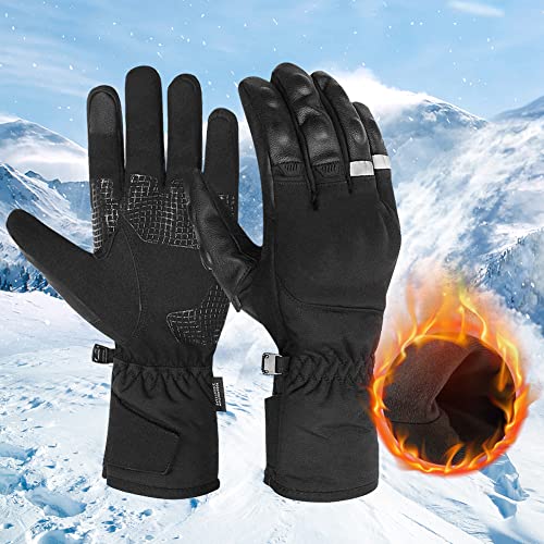 Guantes Moto Invierno Impermeables Resistentes al Viento, Pantalla Táctil Larga Manga Cálidos Guantes para Scooter, Ciclomotor, Moto Cross, Bicicleta, Deportes al Aire Libre - L